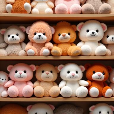 Un estante lleno de peluches suaves y tiernos.